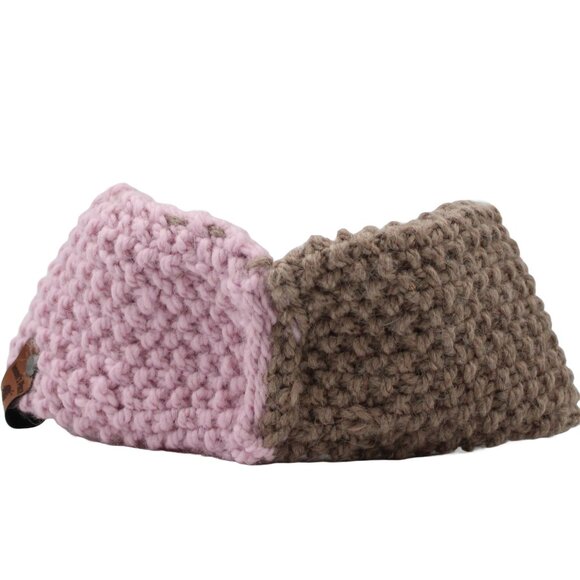 Handmade Knit Powder Pink & Beige Seed Stitch Wool & Alpaca Ear Warmer Headband - Picture 2 of 4